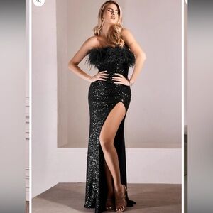 Cinderella Divine green fitted feather sequin gown XS prom dress